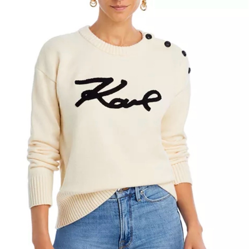 Logo Cream Button-Shoulder Sweater